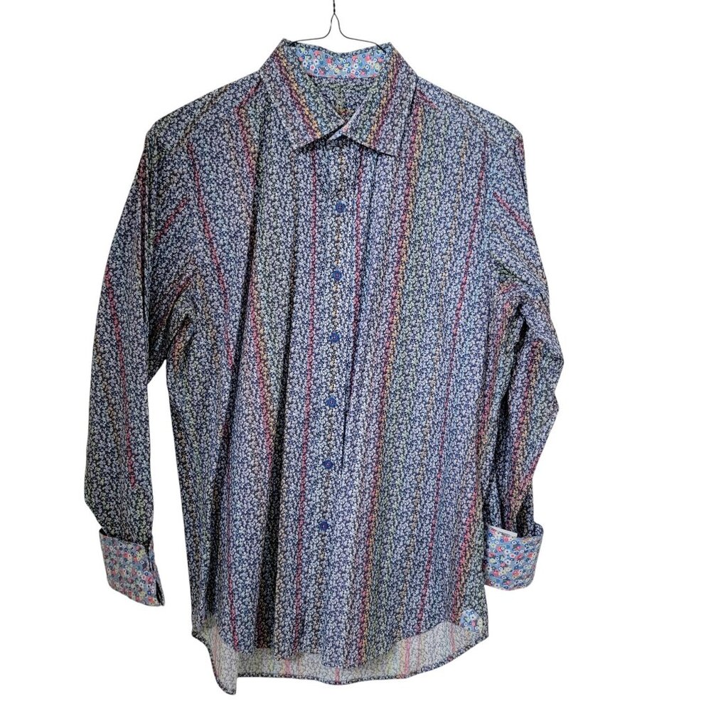 Robert Graham Size M Multicolor Stripe on Mottled Background Long Sleeve Shirt